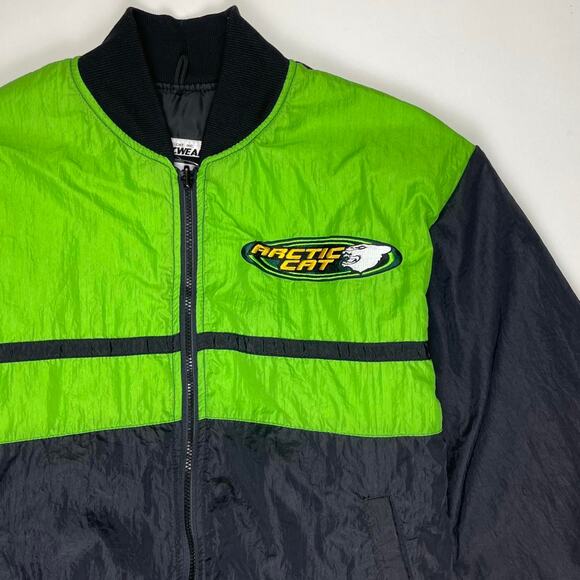 Vintage Arctic Cat Snowmobile 90s Quilt Lined Black & Green Jacket Size Medium - Picture 3 of 8
